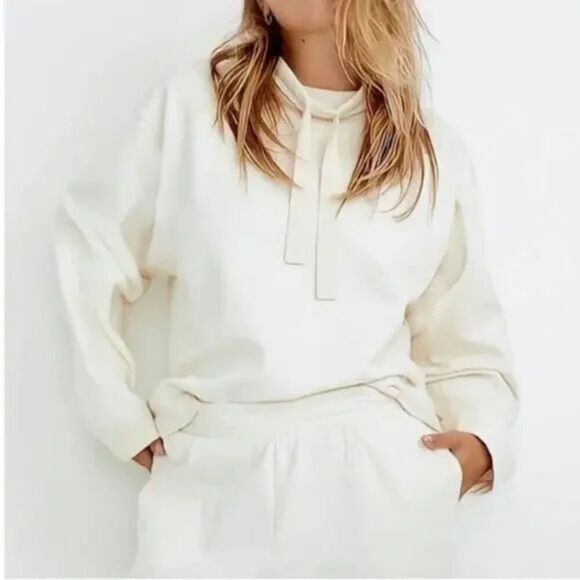 Madewell "MWL" Cream/Off White Funnel Neck Cotton Blend Sweatshirt size Small - Picture 1 of 9